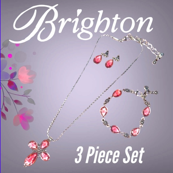 BRIGHTON 3 PIECE SET -LaVie Iridescent Pink Crystal Cross w/ Earrings & Bracelet - Picture 5 of 15
